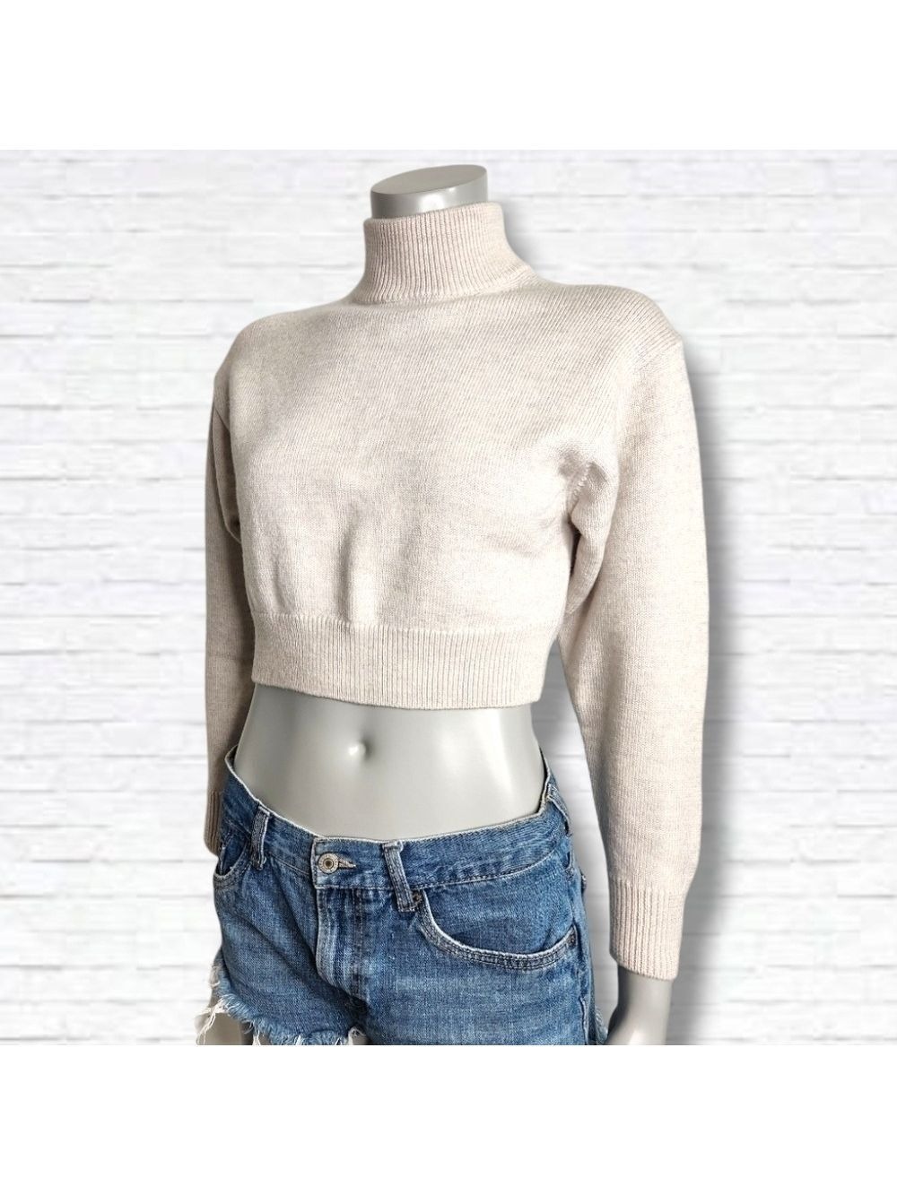 Aritzia X Wilfred Free Cream "Harper" Cropped Turtleneck Wool Sweater Size XXS - Picture 2 of 13